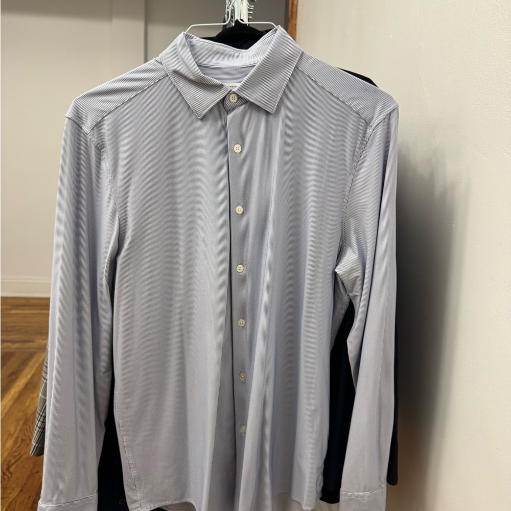 Zara Men's Soft Blue Striped Stretched Shirt